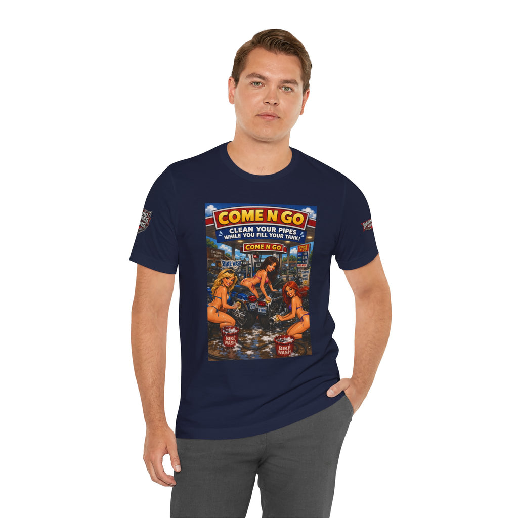 “Come N Go” Retro Mechanic Artwork — Vintage Pinup Garage Tee