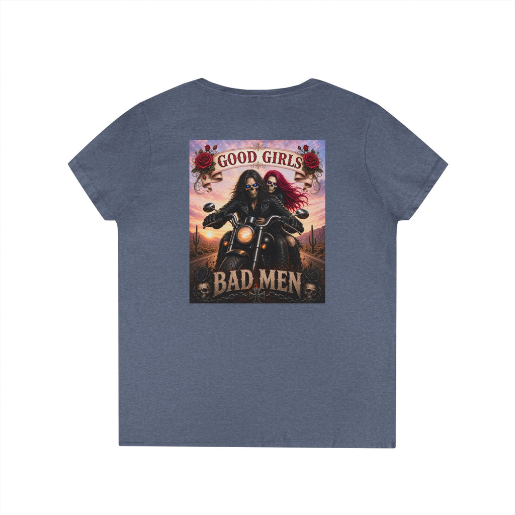 "Good Girls & Bad Men" Biker Graphic Tee Ladies' V-Neck T-Shirt