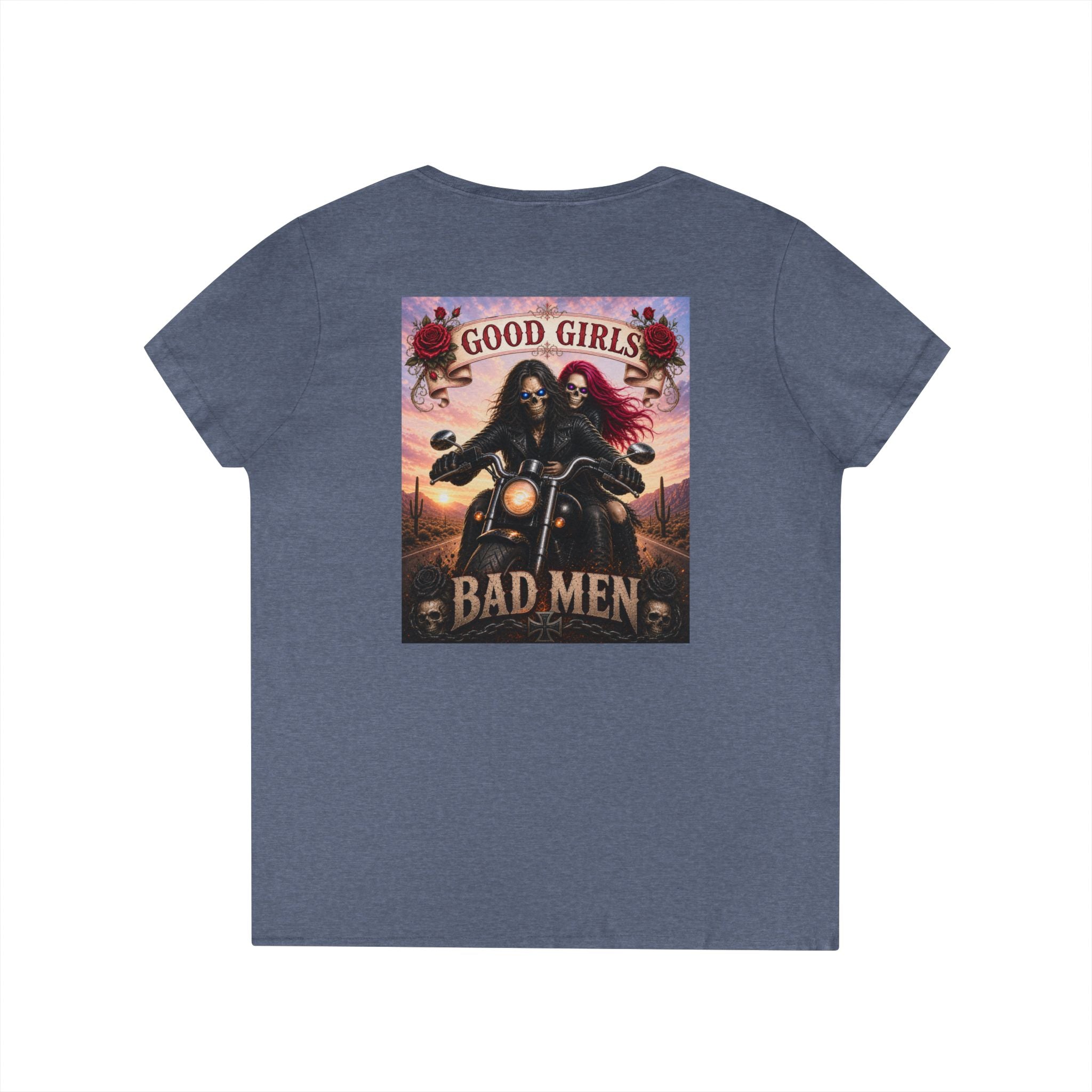 "Good Girls & Bad Men" Biker Graphic Tee Ladies' V-Neck T-Shirt