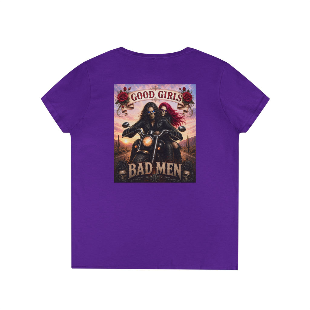 "Good Girls & Bad Men" Biker Graphic Tee Ladies' V-Neck T-Shirt