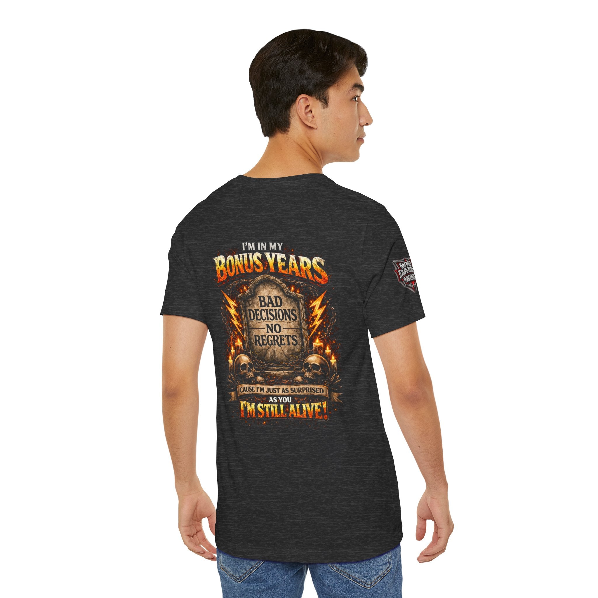 "I'm in My Bonus Years" Graveyard Graphic Tee (Bad Decisions, No Regrets)