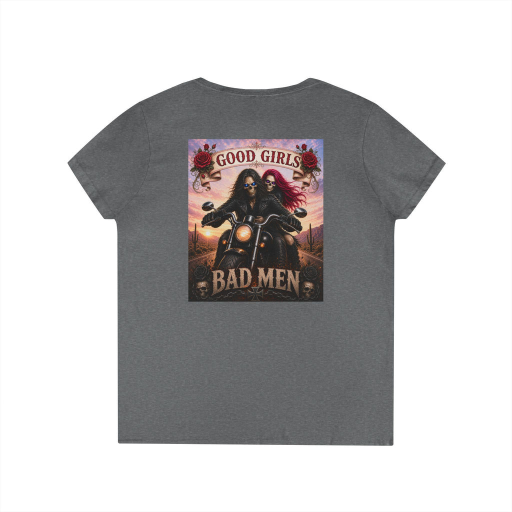 "Good Girls & Bad Men" Biker Graphic Tee Ladies' V-Neck T-Shirt