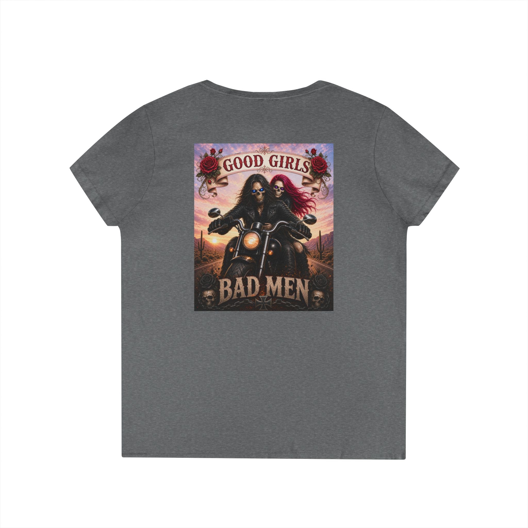 "Good Girls & Bad Men" Biker Graphic Tee Ladies' V-Neck T-Shirt