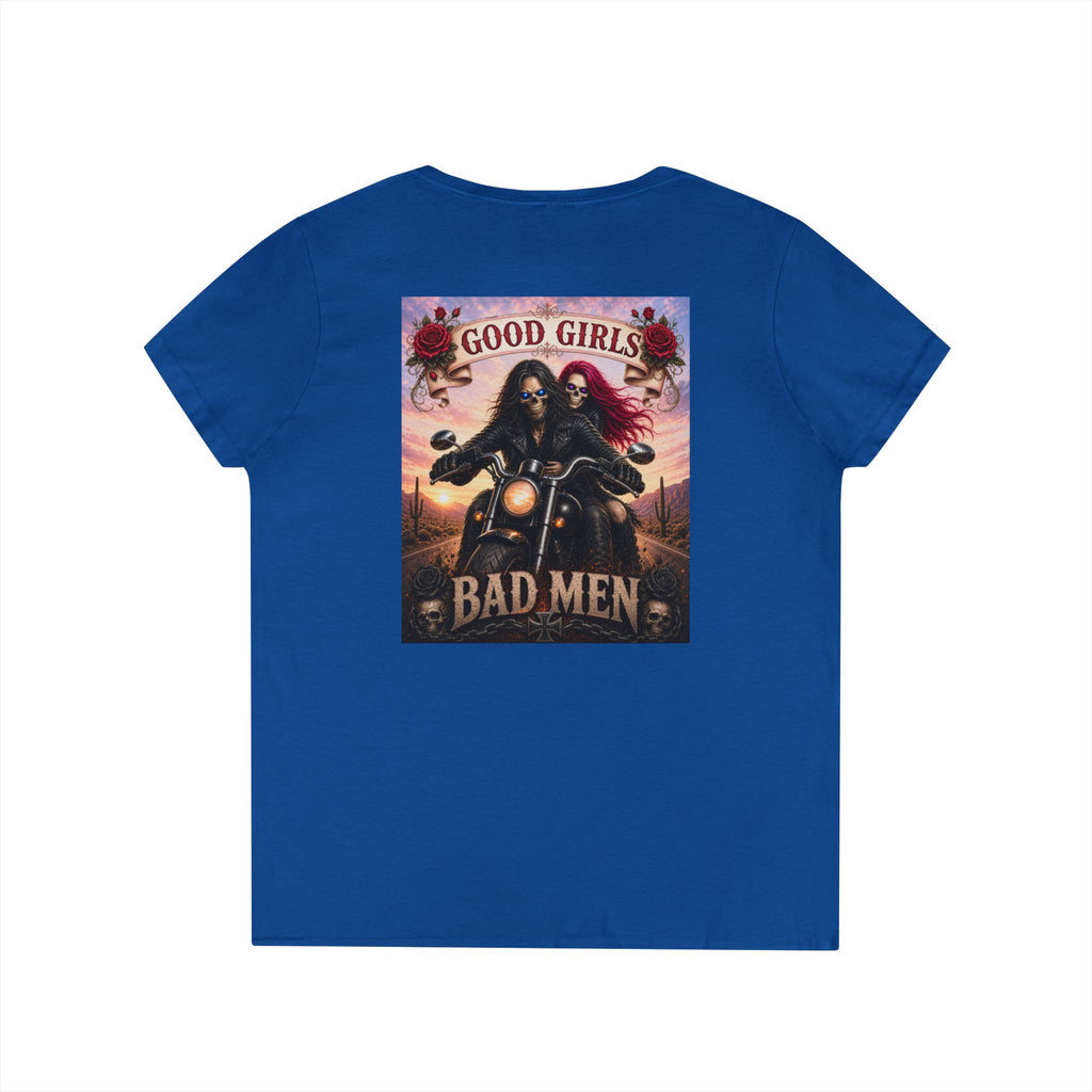 "Good Girls & Bad Men" Biker Graphic Tee Ladies' V-Neck T-Shirt