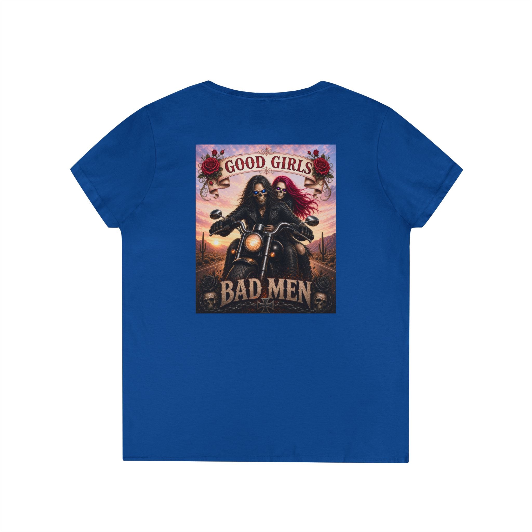 "Good Girls & Bad Men" Biker Graphic Tee Ladies' V-Neck T-Shirt