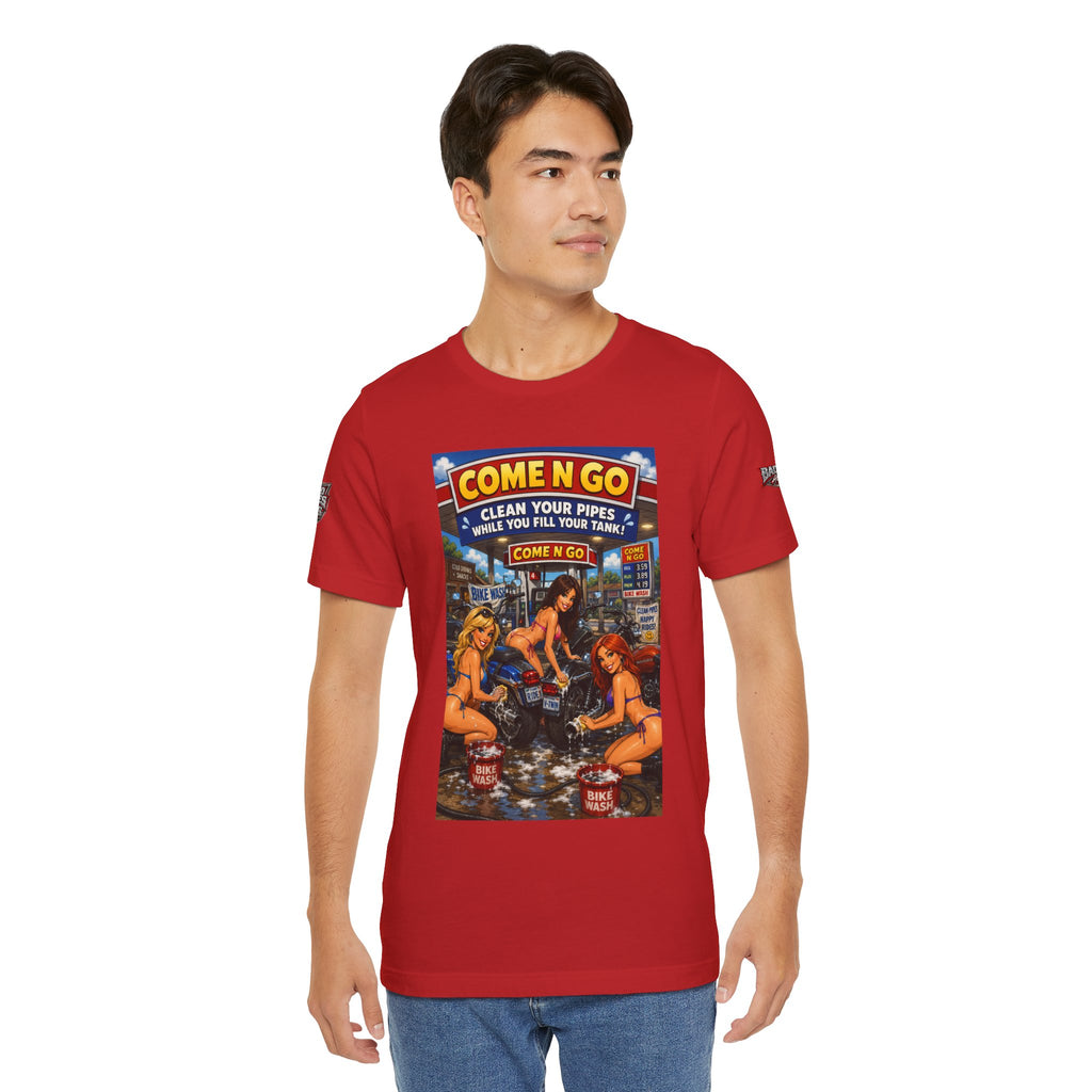 “Come N Go” Retro Mechanic Artwork — Vintage Pinup Garage Tee