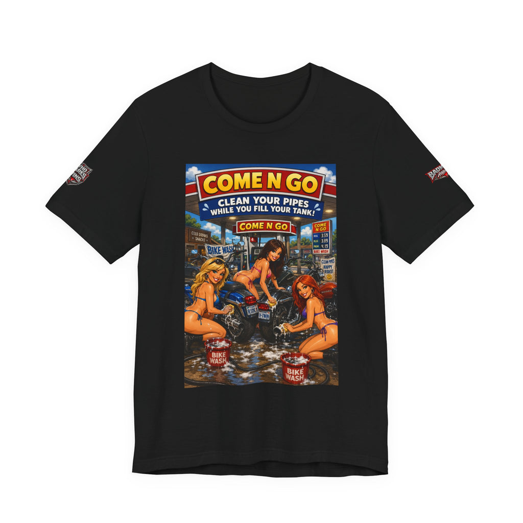 “Come N Go” Retro Mechanic Artwork — Vintage Pinup Garage Tee
