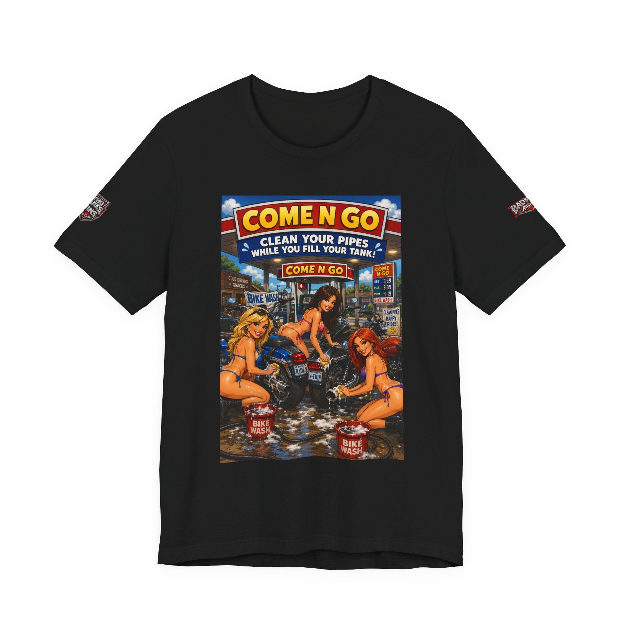 “Come N Go” Retro Mechanic Artwork — Vintage Pinup Garage Tee