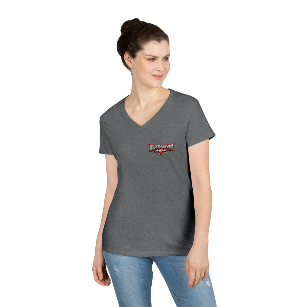 Ladies' V-Neck T-Shirt — 'Bullshit & Bitch in Me' Skull Graphic Tee