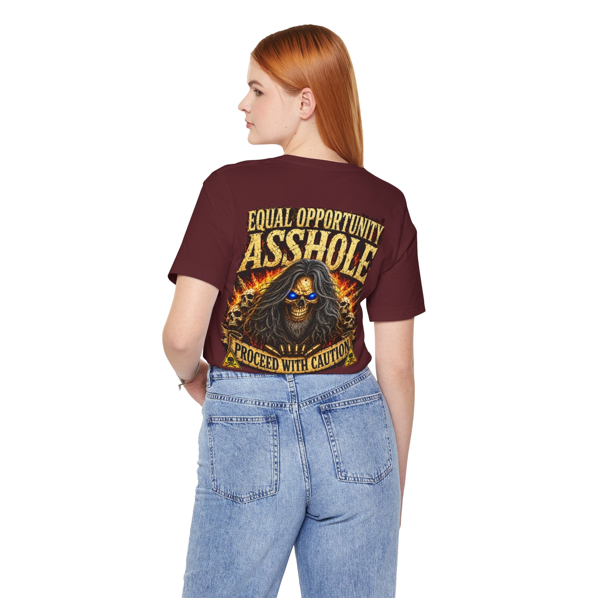 "Equal Opportunity Asshole" Graphic Tee with Skull & Flames (Proceed With Caution)