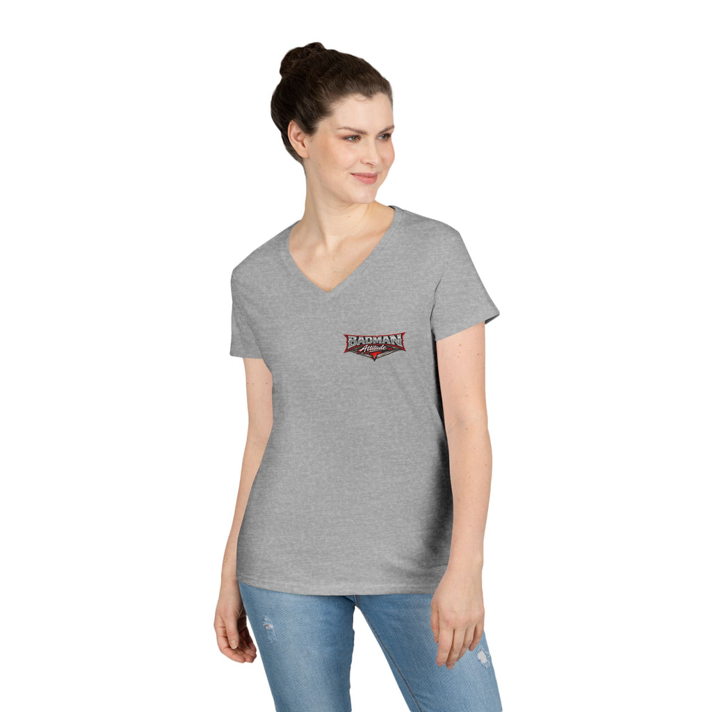 Ladies' V-Neck T-Shirt — 'Bullshit & Bitch in Me' Skull Graphic Tee