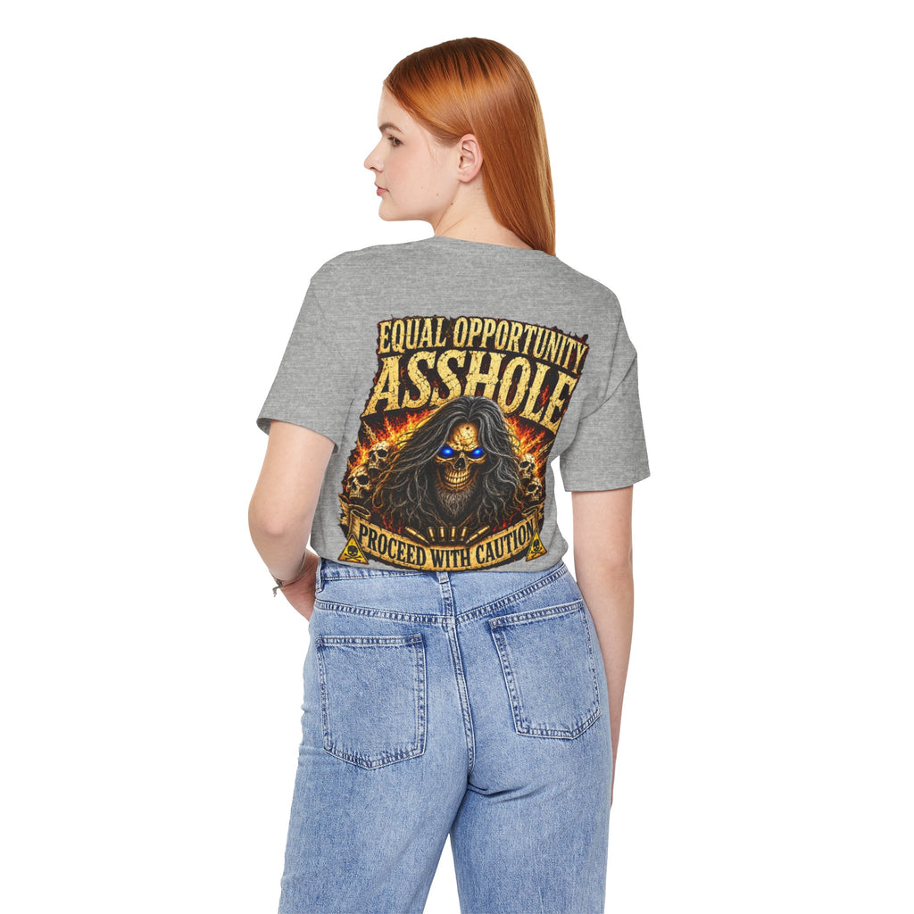 "Equal Opportunity Asshole" Graphic Tee with Skull & Flames (Proceed With Caution)