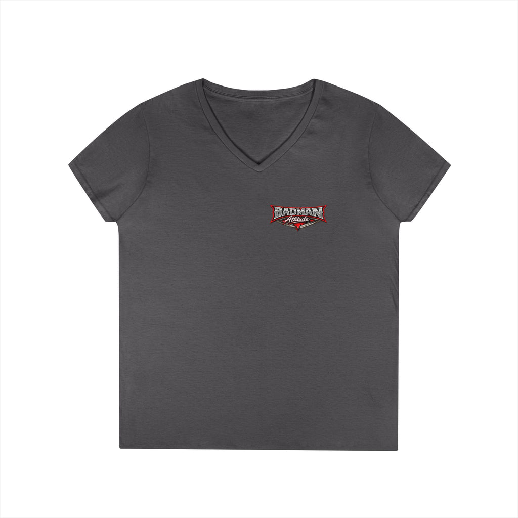 Ladies' V-Neck T-Shirt — 'Bullshit & Bitch in Me' Skull Graphic Tee