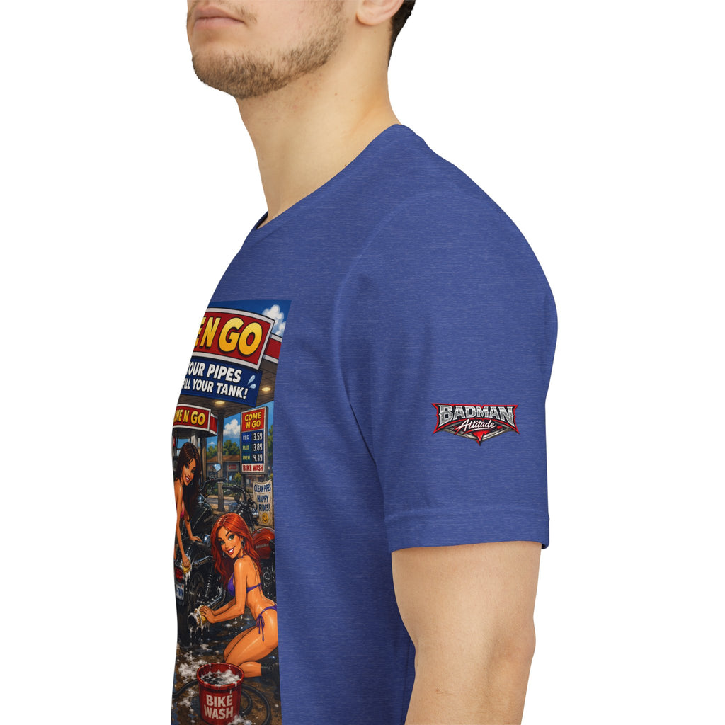 “Come N Go” Retro Mechanic Artwork — Vintage Pinup Garage Tee