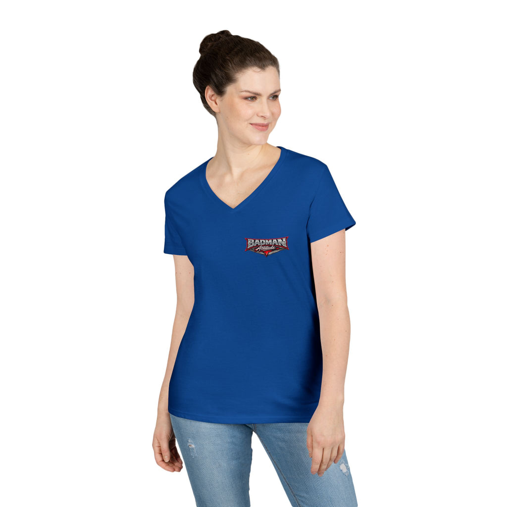 Ladies' V-Neck T-Shirt — 'Bullshit & Bitch in Me' Skull Graphic Tee