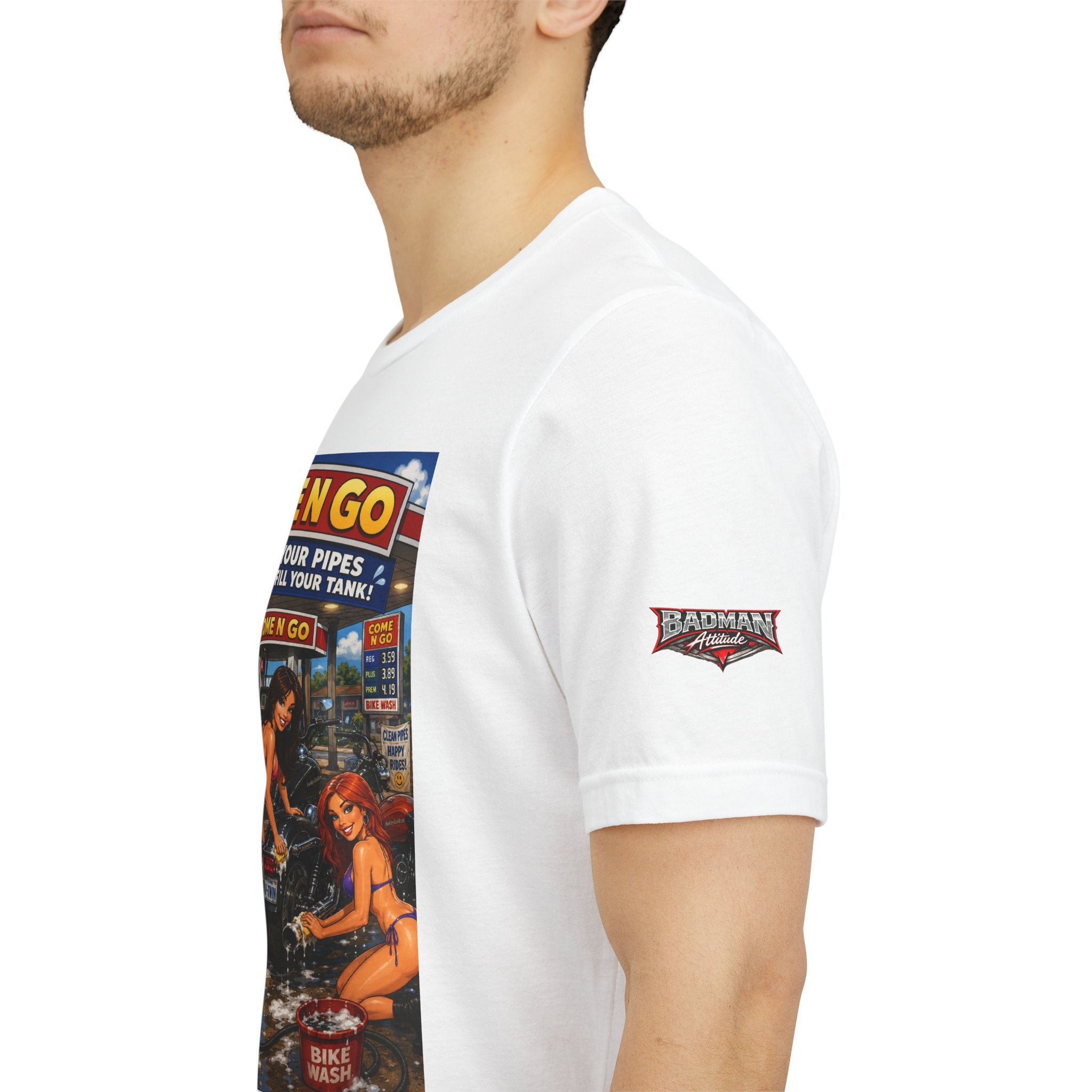 “Come N Go” Retro Mechanic Artwork — Vintage Pinup Garage Tee