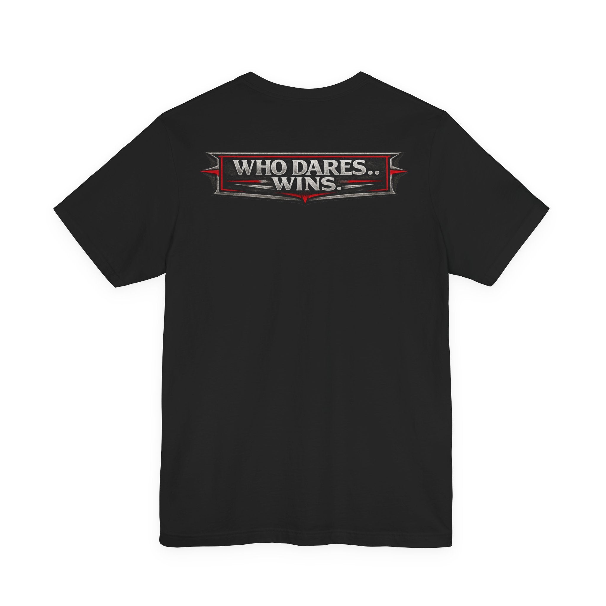 WHO DARES… WINS. | Bold Statement Biker T-Shirt – Back Print Graphic Tee