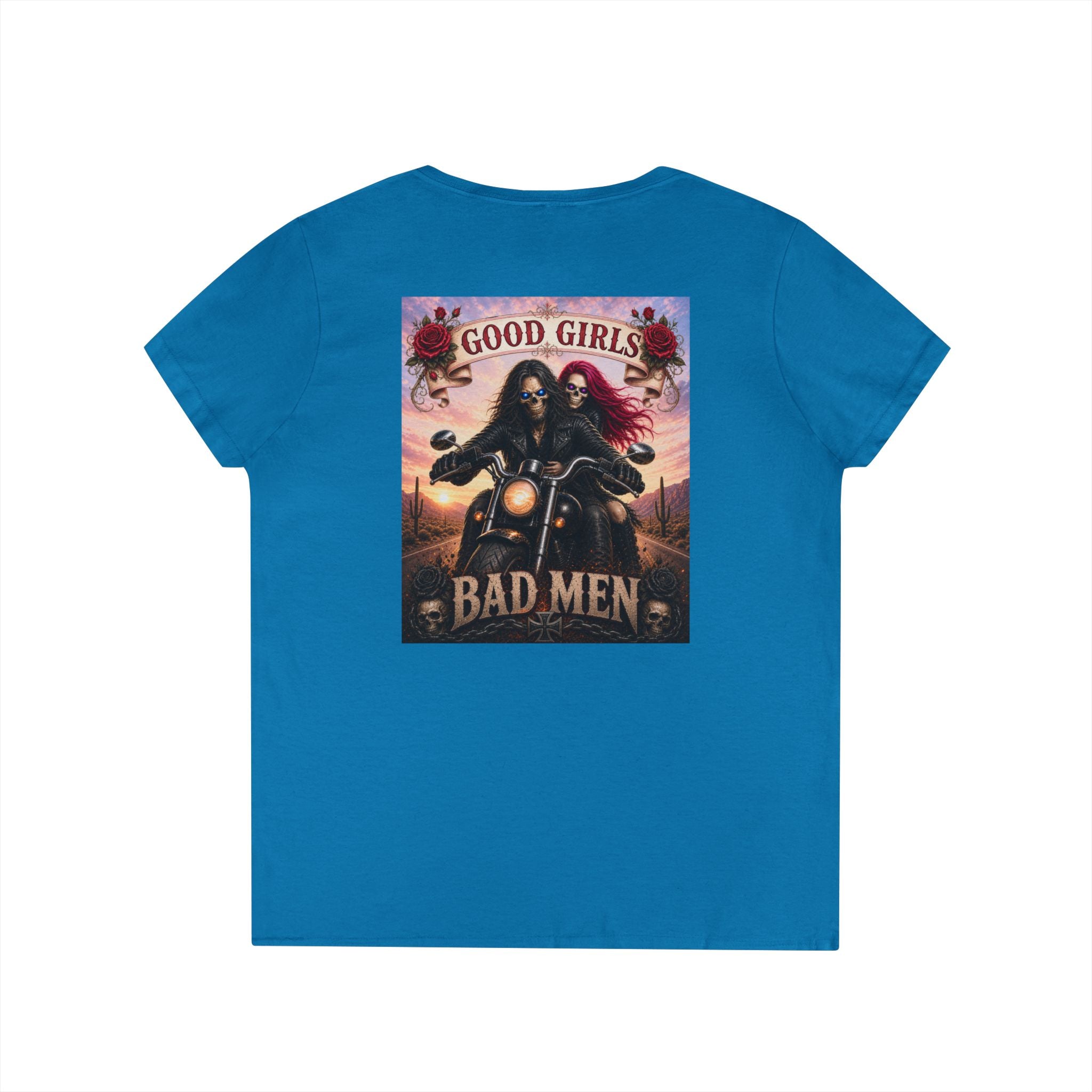 "Good Girls & Bad Men" Biker Graphic Tee Ladies' V-Neck T-Shirt