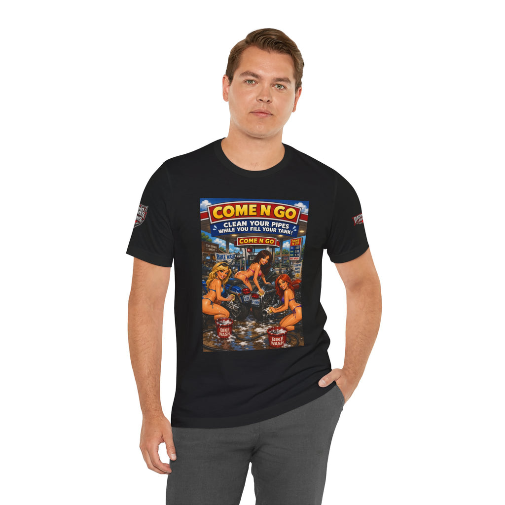 “Come N Go” Retro Mechanic Artwork — Vintage Pinup Garage Tee