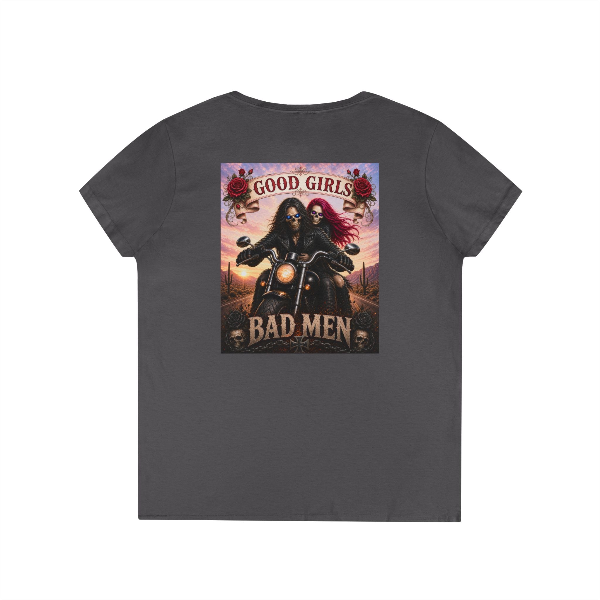 "Good Girls & Bad Men" Biker Graphic Tee Ladies' V-Neck T-Shirt