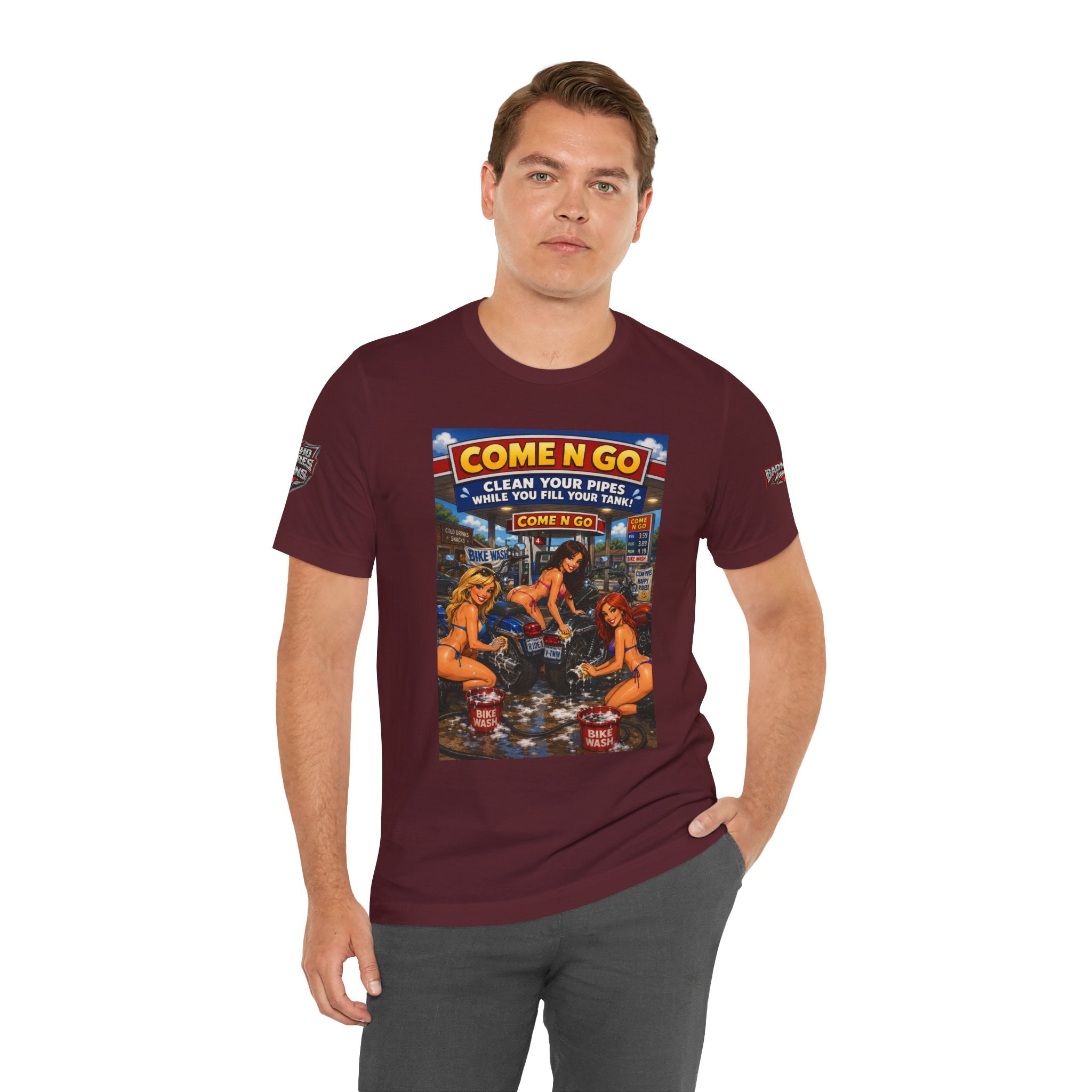 “Come N Go” Retro Mechanic Artwork — Vintage Pinup Garage Tee