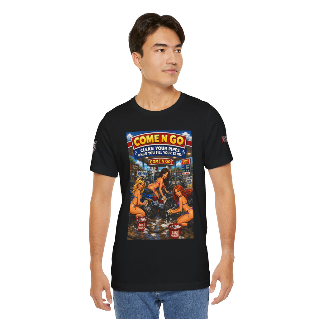 “Come N Go” Retro Mechanic Artwork — Vintage Pinup Garage Tee