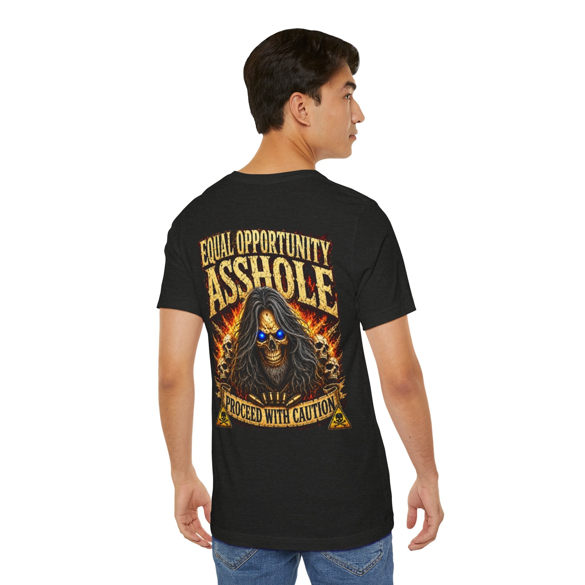 "Equal Opportunity Asshole" Graphic Tee with Skull & Flames (Proceed With Caution)