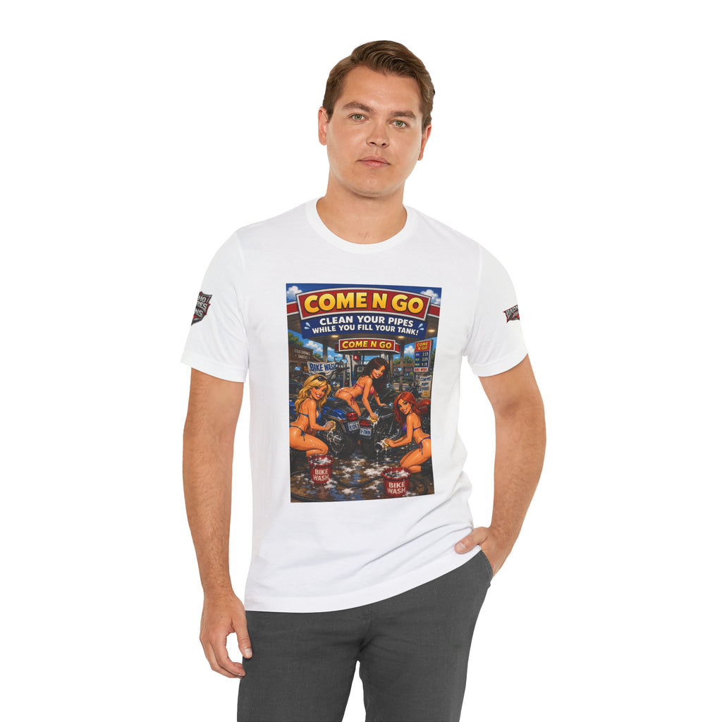 “Come N Go” Retro Mechanic Artwork — Vintage Pinup Garage Tee