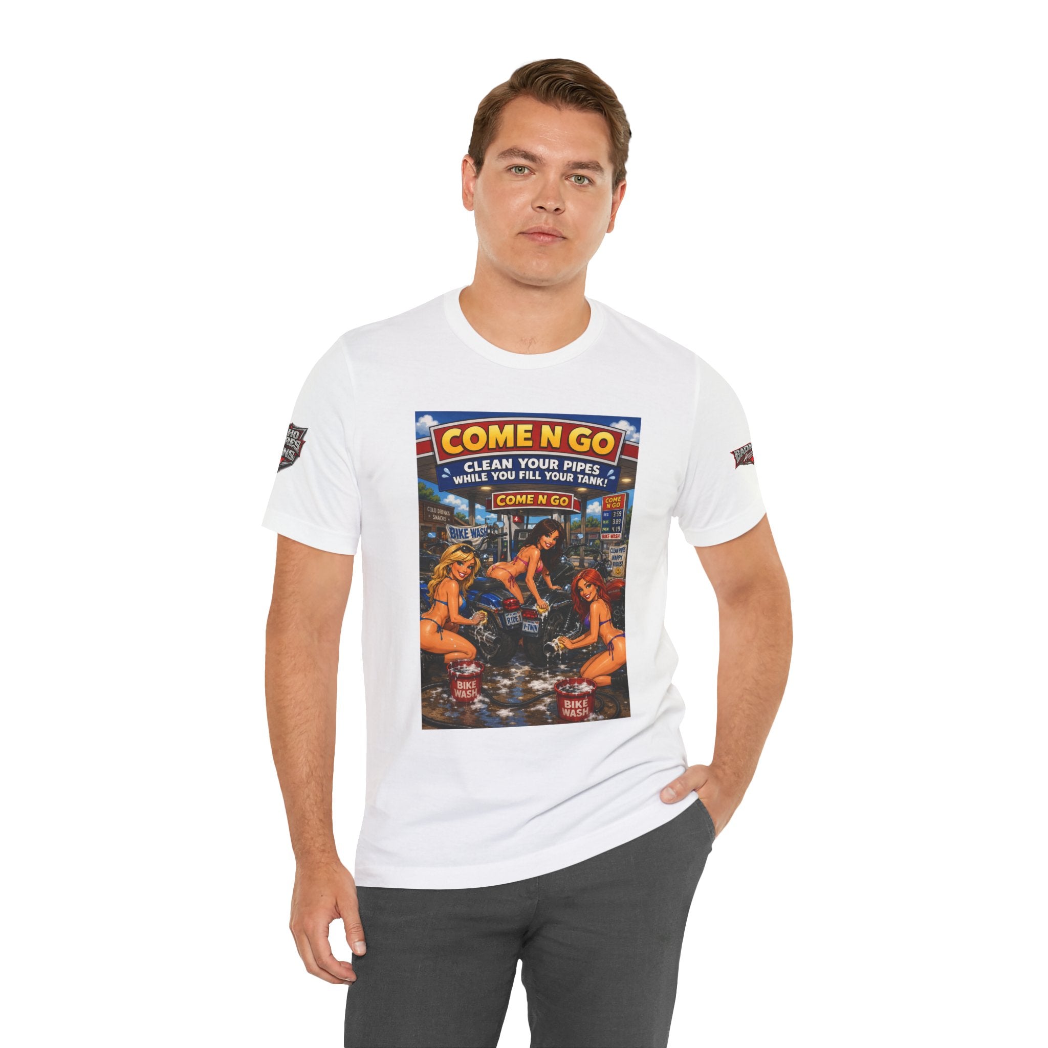 “Come N Go” Retro Mechanic Artwork — Vintage Pinup Garage Tee