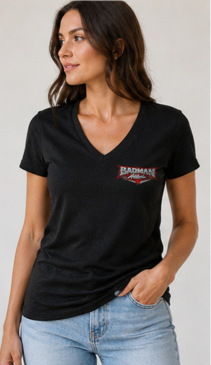 "Good Girls & Bad Men" Biker Graphic Tee Ladies' V-Neck T-Shirt