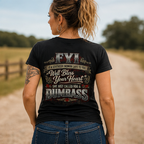 'FYI Well Bless Your Heart...She Just Called You A Dumbass' Southern Sassy Graphic Tee –  Ladies' V-Neck T-Shirt