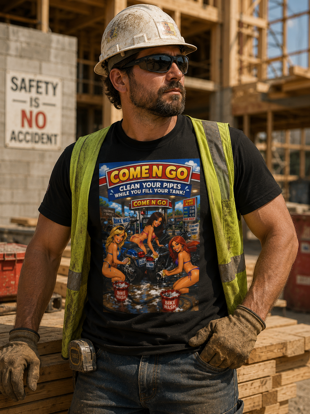 “Come N Go” Retro Mechanic Artwork — Vintage Pinup Garage Tee