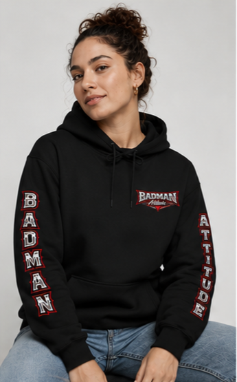 Badman Attitude Hoodie — Graphic Sleeve Logo Hooded Sweatshirt