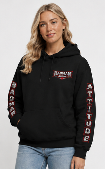 Badman Attitude Hoodie — Graphic Sleeve Logo Hooded Sweatshirt