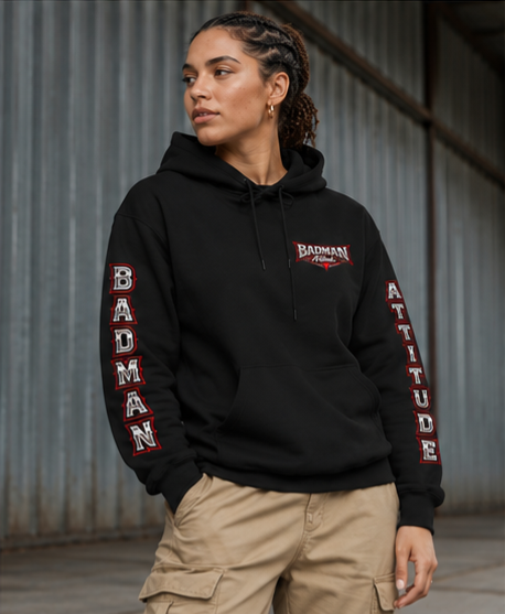 Badman Attitude Hoodie — Graphic Sleeve Logo Hooded Sweatshirt