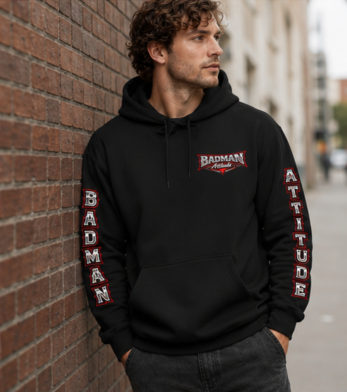 Badman Attitude Hoodie — Graphic Sleeve Logo Hooded Sweatshirt
