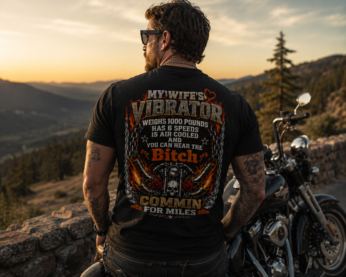 "My Wife's Vibrator" Funny Motorcycle Rider Graphic Tee
