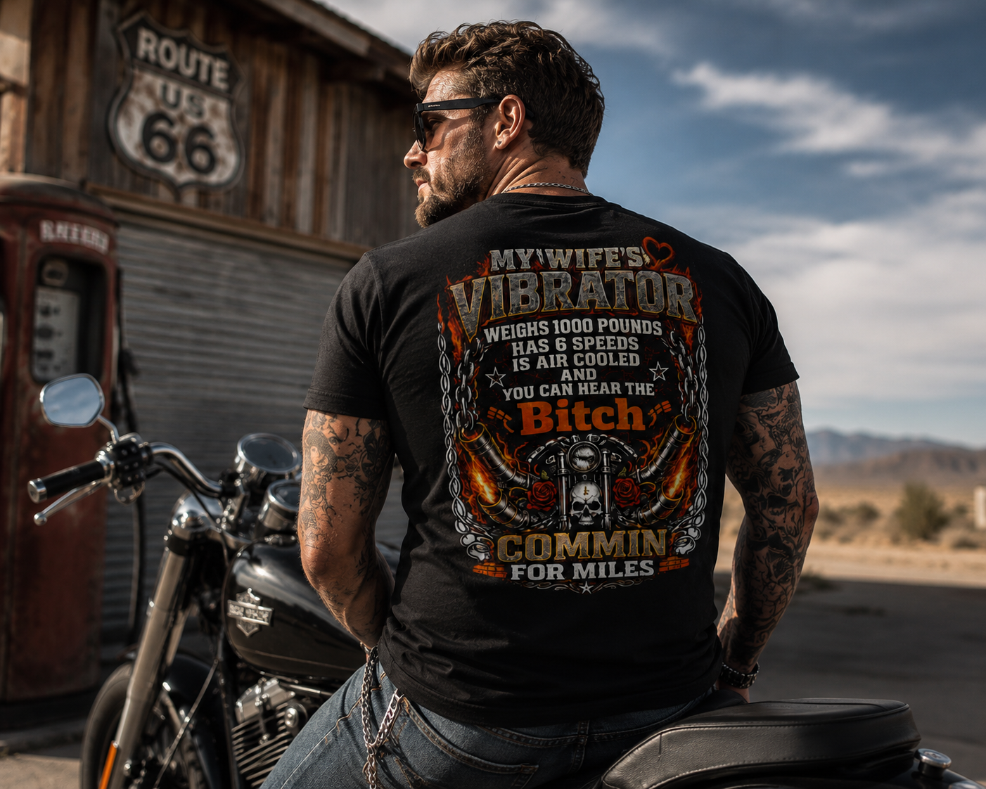 "My Wife's Vibrator" Funny Motorcycle Rider Graphic Tee