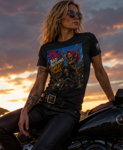 Bad Girls Bad Decisions Great Times Tee - Biker Rock Graphic T-Shirt