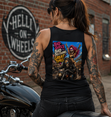 "Bad Girls, Bad Decisions, Great Times" Women's Ribbed Tank — Bad Girls Graphic Tank Top