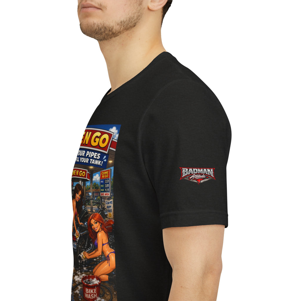 “Come N Go” Retro Mechanic Artwork — Vintage Pinup Garage Tee