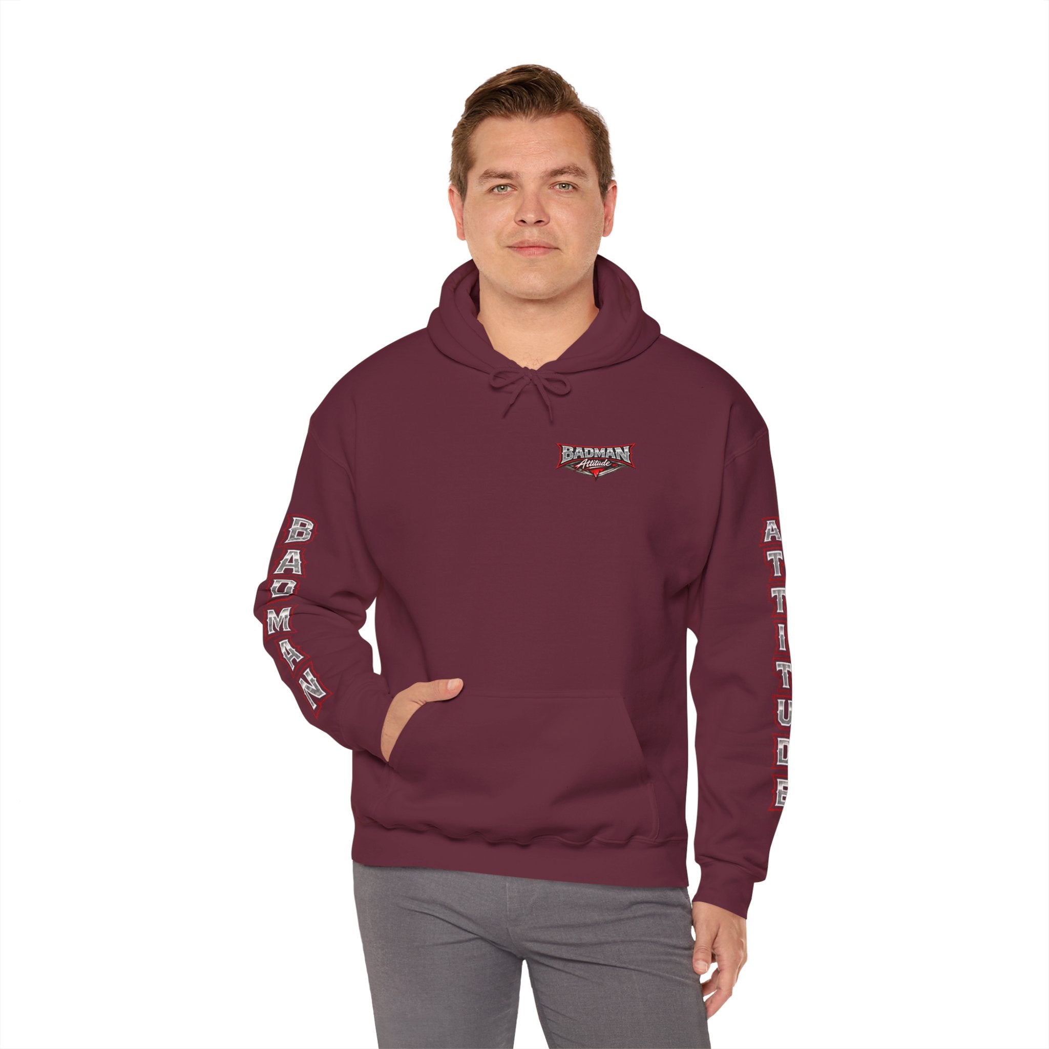 Badman Attitude Hoodie — Graphic Sleeve Logo Hooded Sweatshirt