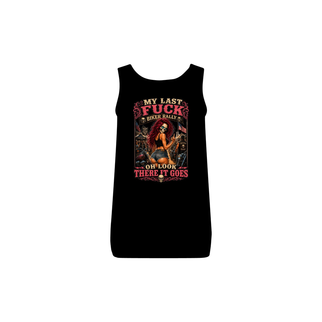 "My Last F*ck" Biker Pinup Vintage Skull Design — Women's Graphic Tank Top