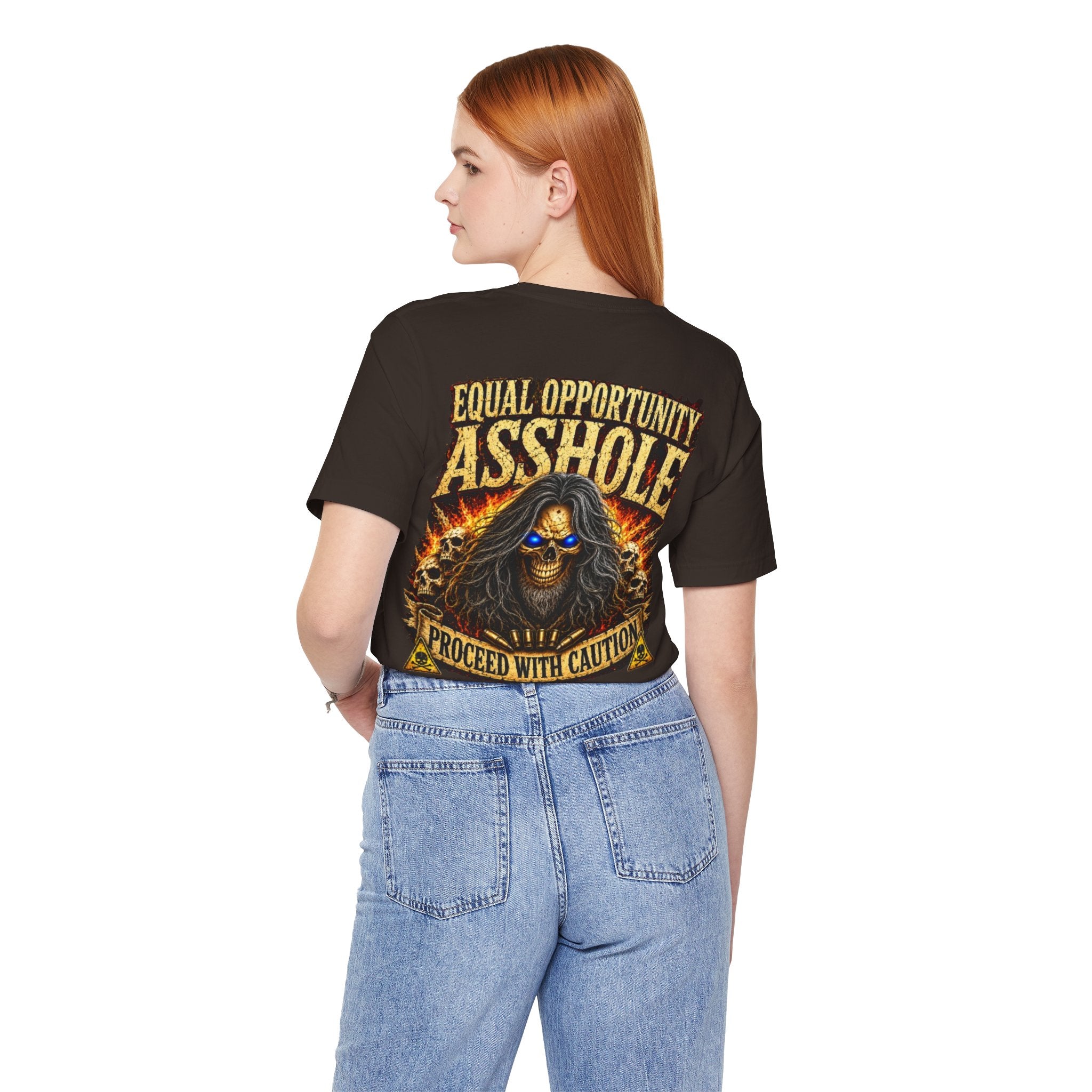 "Equal Opportunity Asshole" Graphic Tee with Skull & Flames (Proceed With Caution)