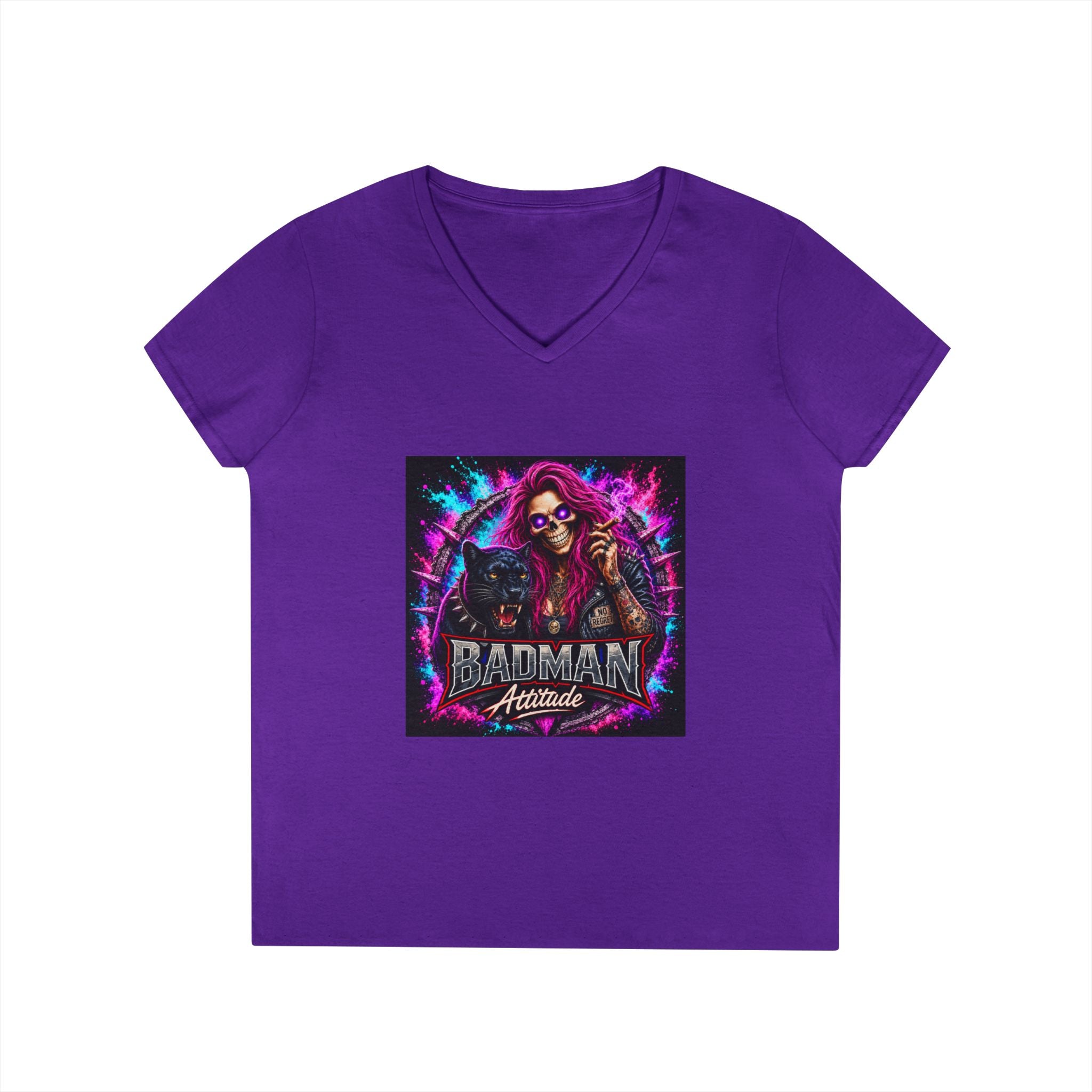 'Badman Attitude' Graphic Tee — Ladies' V-Neck T-Shirt Neon