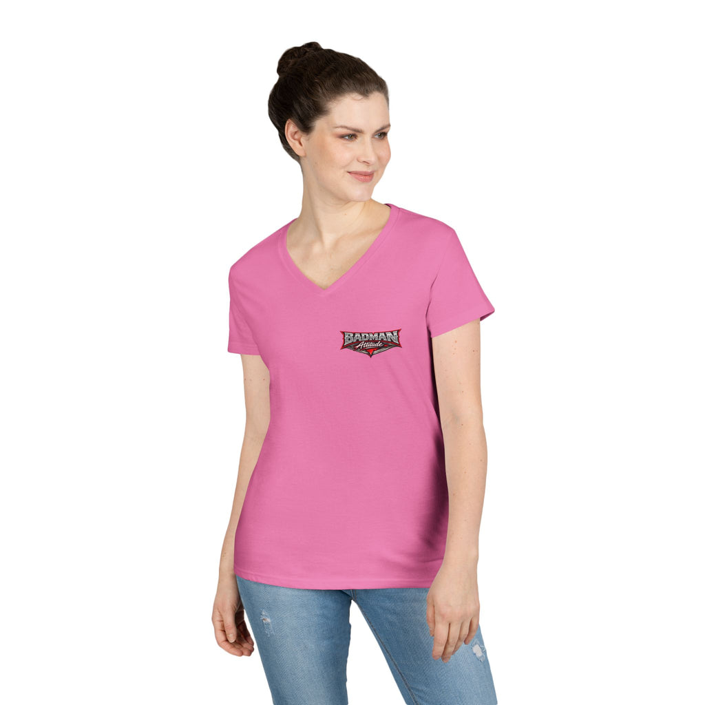 Ladies' V-Neck T-Shirt — 'Bullshit & Bitch in Me' Skull Graphic Tee