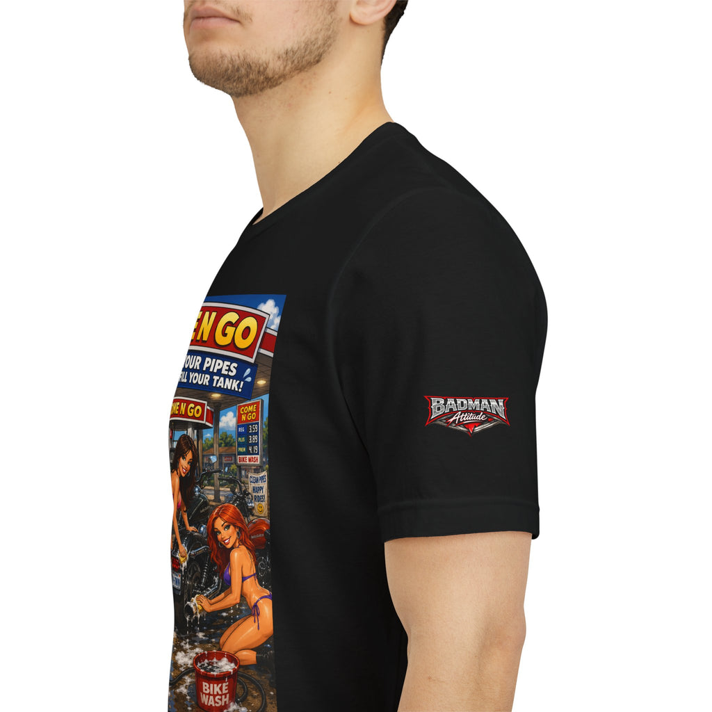 “Come N Go” Retro Mechanic Artwork — Vintage Pinup Garage Tee