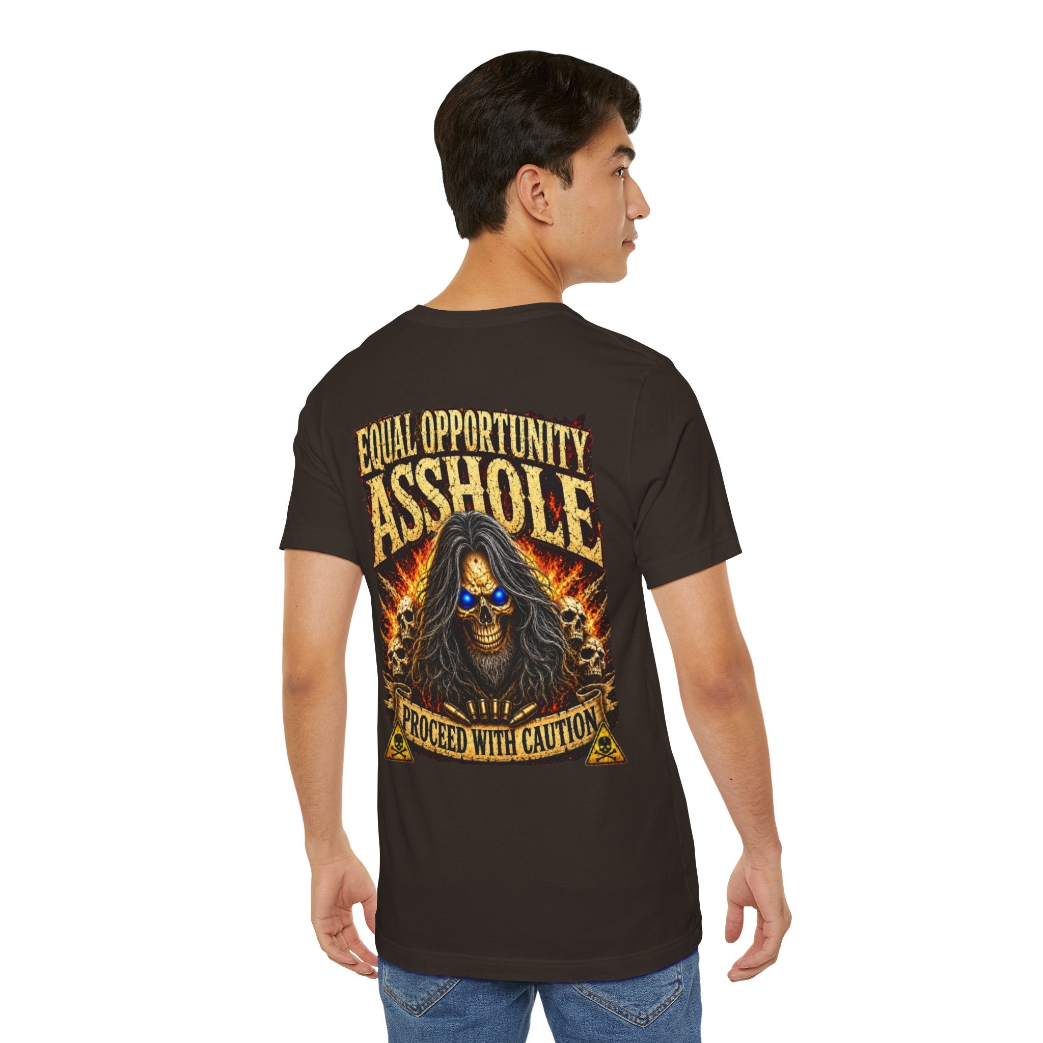 "Equal Opportunity Asshole" Graphic Tee with Skull & Flames (Proceed With Caution)