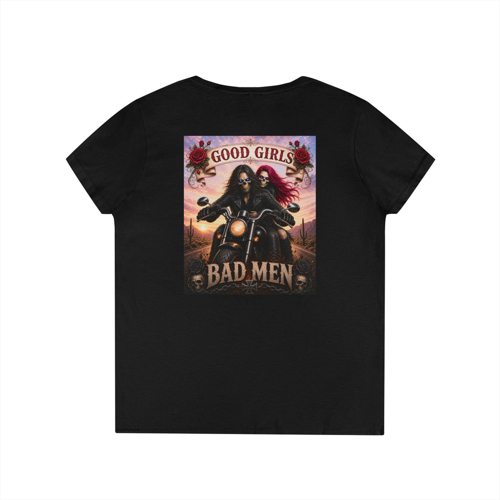 "Good Girls & Bad Men" Biker Graphic Tee Ladies' V-Neck T-Shirt