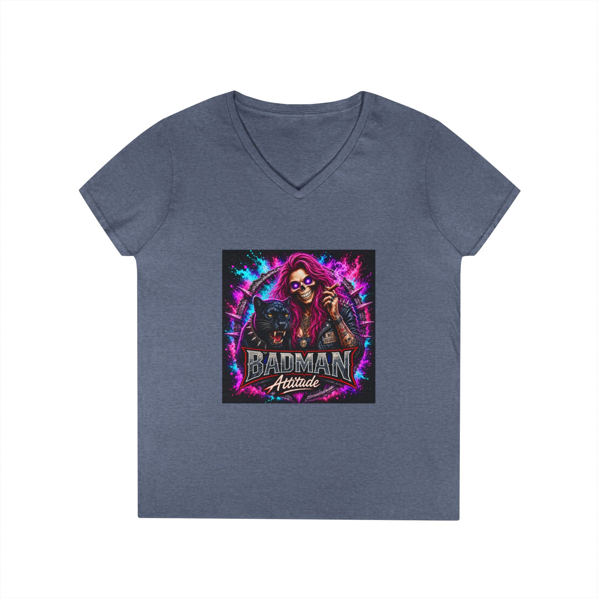 'Badman Attitude' Graphic Tee — Ladies' V-Neck T-Shirt Neon